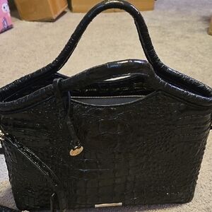 Elegant Black Crocodile-Embossed Handbag